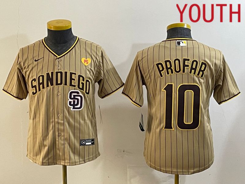 Youth San Diego Padres #10 Profar Browm Stripe Game 2024 Nike MLB Jersey style 8->youth mlb jersey->Youth Jersey